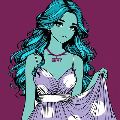 realistic girl in flowy silky prom dress