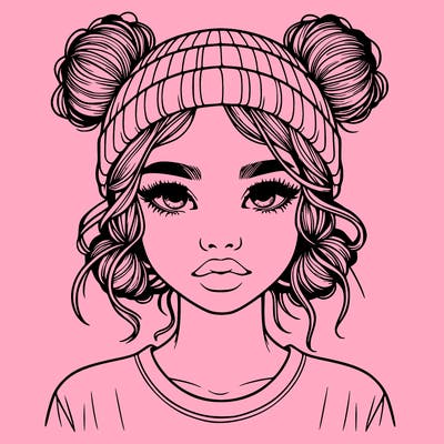 realistic girl with buns in her hair with a beanie on