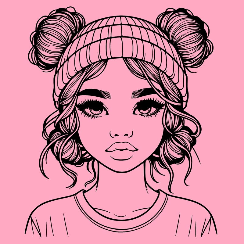 realistic girl with buns in her hair with a beanie on