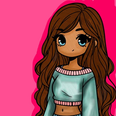 girl with long hair and a crop top with a sweater