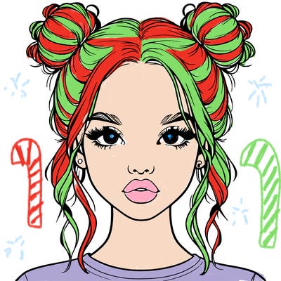 realistic girl with two buns in hair and lips