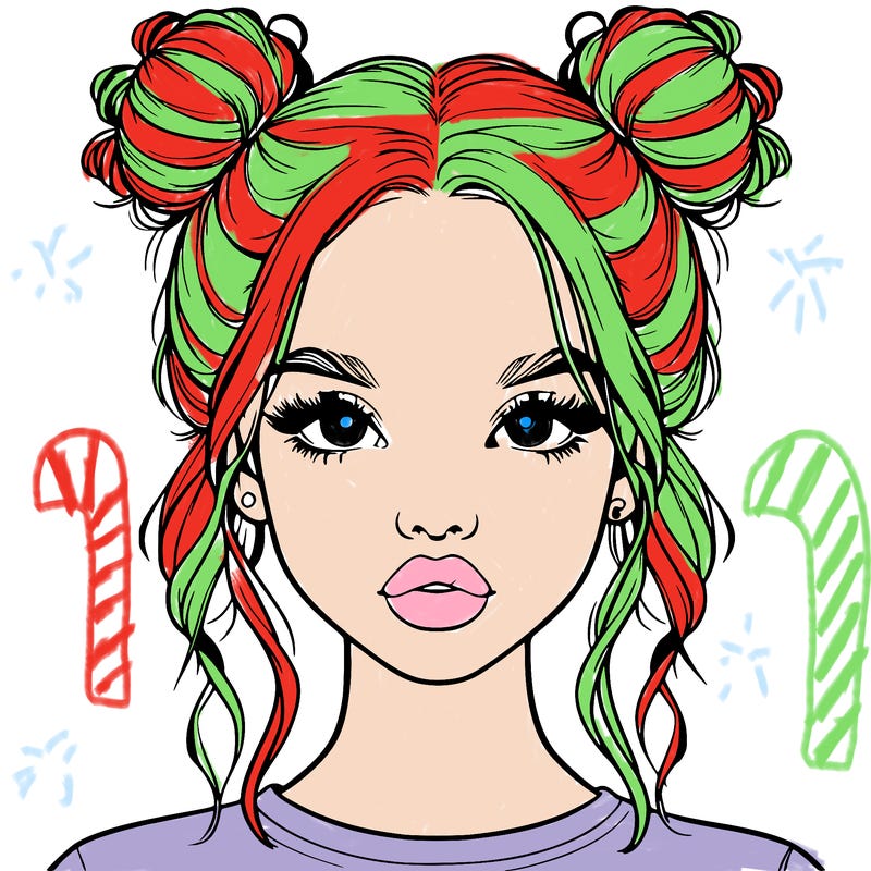 realistic girl with two buns in hair and lips