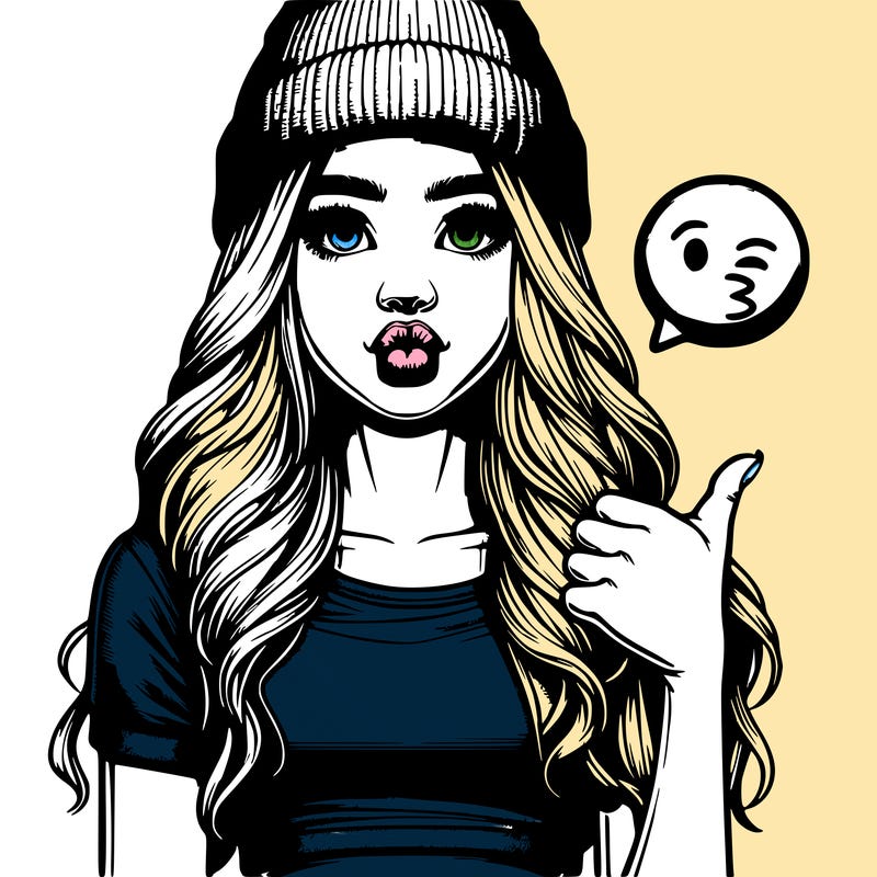 realistic teenage girl with beenie and crop top doing 🫶🏾