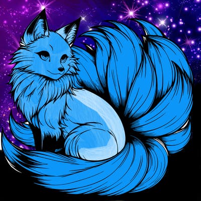 realistic detailed 9 tailed anime fox