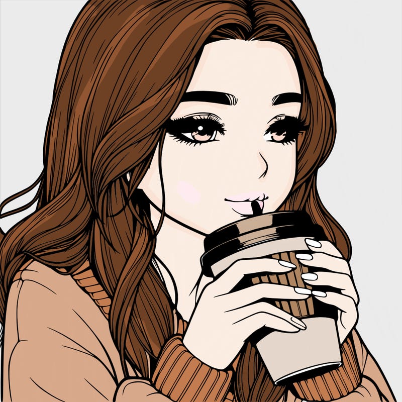 realistic girl drinking coffee