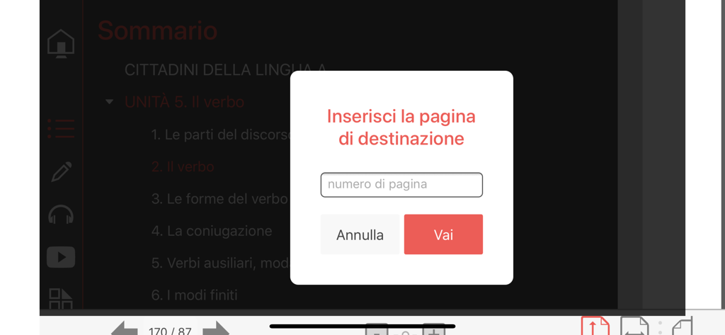Pop-up window in the myLIM app to enter a specific page number for navigation.