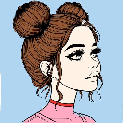 realistic girl with buns on the top of her head