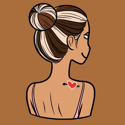 a woman with tight back hair and her face. not covered by any hair.