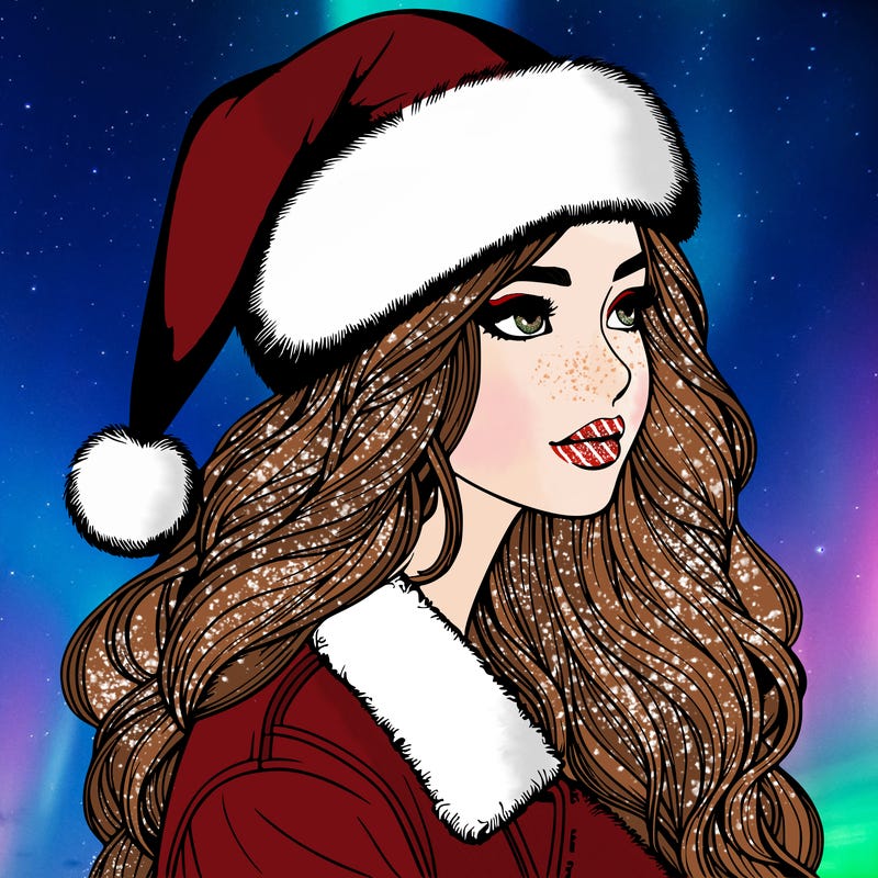 realistic girl in santa hat