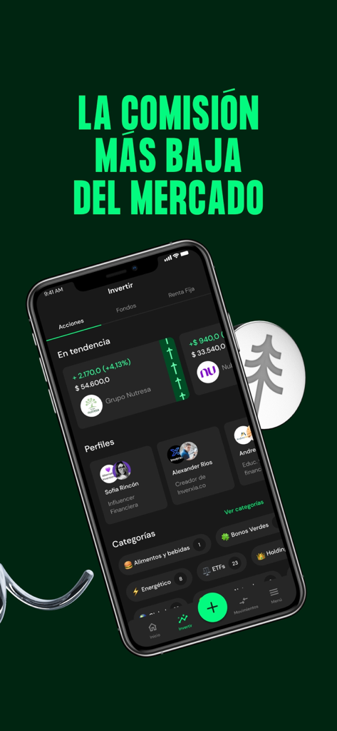 Trii - Trii mobile app dashboard showing stock market investment categories and trending shares