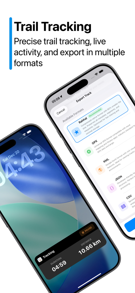 Rahhal 앱에 iPhone에서 라이브 활동 및 여러 내보내기 형식을 포함한 트레일 추적이 표시됩니다.