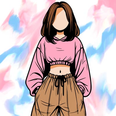 realistic girl faceless with baggy pants and a crop top