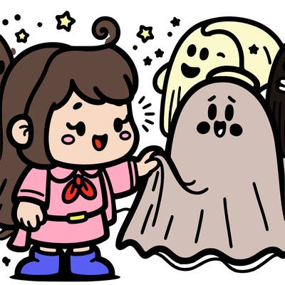 there was a little ghost that was scared of people around her. a girl was taking care of her, and the little ghost was so happy.