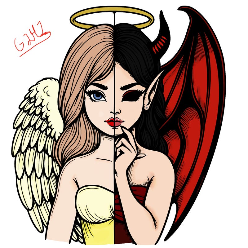 realistic angel half demon