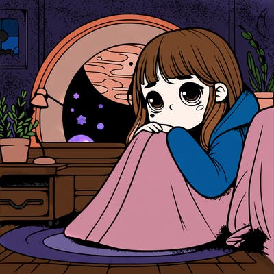 realistic girl in sad room