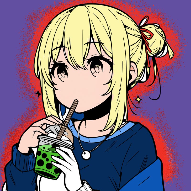 manga character drinking boba