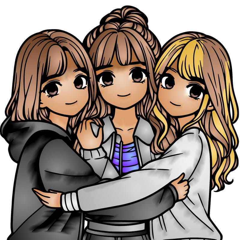 three girls hugging realistic
