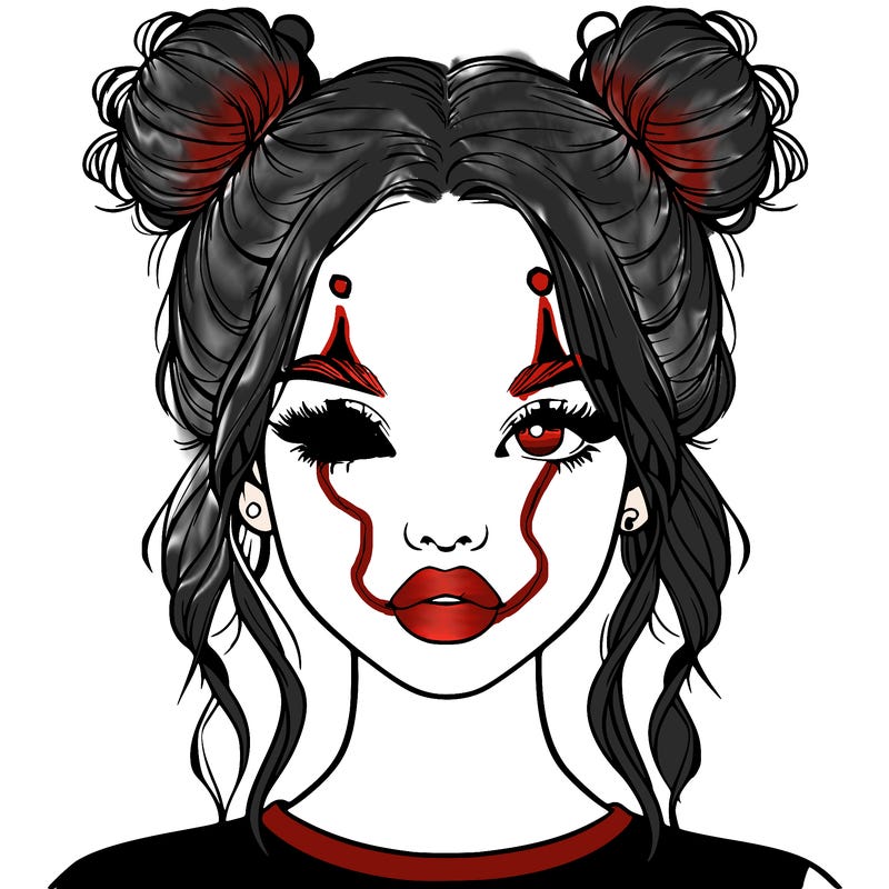 realistic girl with two buns in hair and lips