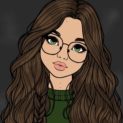 girl with long hair and freckles and glasses realistic