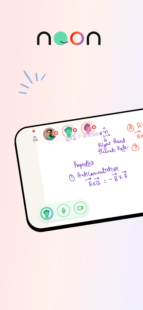 Noon Academy - A smartphone screen showing a live interactive physics lesson on the Noon Academy app.