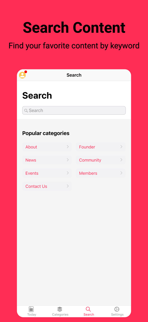 Philanthrop' TV - Écran de recherche de l'application Philanthrop TV montrant les catégories populaires et une barre de recherche
