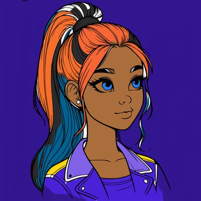 realistic girl with a high ponytail