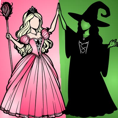detailed realistic split of a princess and a witch