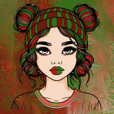 realistic girl with buns in her hair with a beanie on