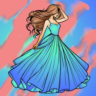 realistic woman with dress flowing in the wind