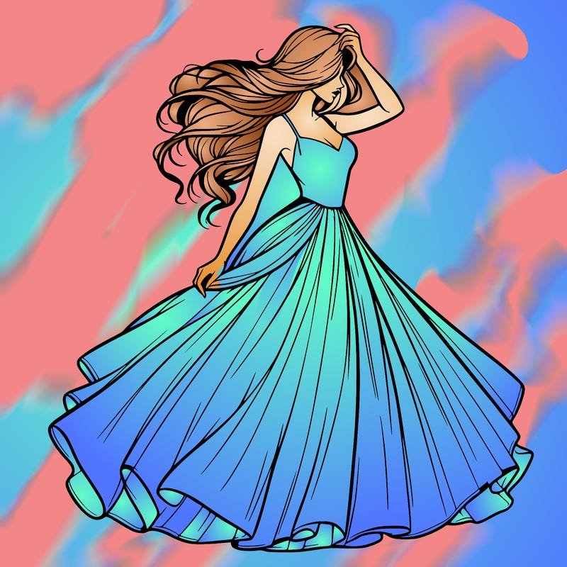 realistic woman with dress flowing in the wind