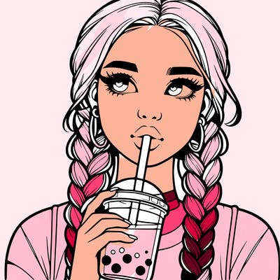 realistic girl with braided hair drinking boba