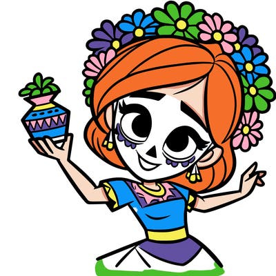 a disney style day of the dead woman.