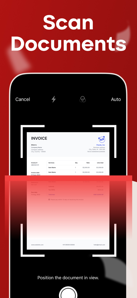 PDF Creator & Document Maker - Écran de smartphone montrant la fonction de numérisation de documents de l'application PDF Creator et Document Maker