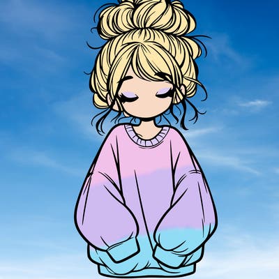 girl with baggy sweatshirt and messy bun