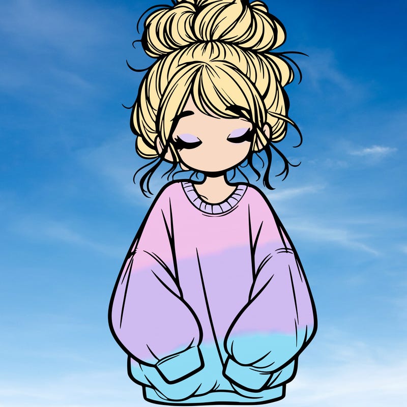 girl with baggy sweatshirt and messy bun