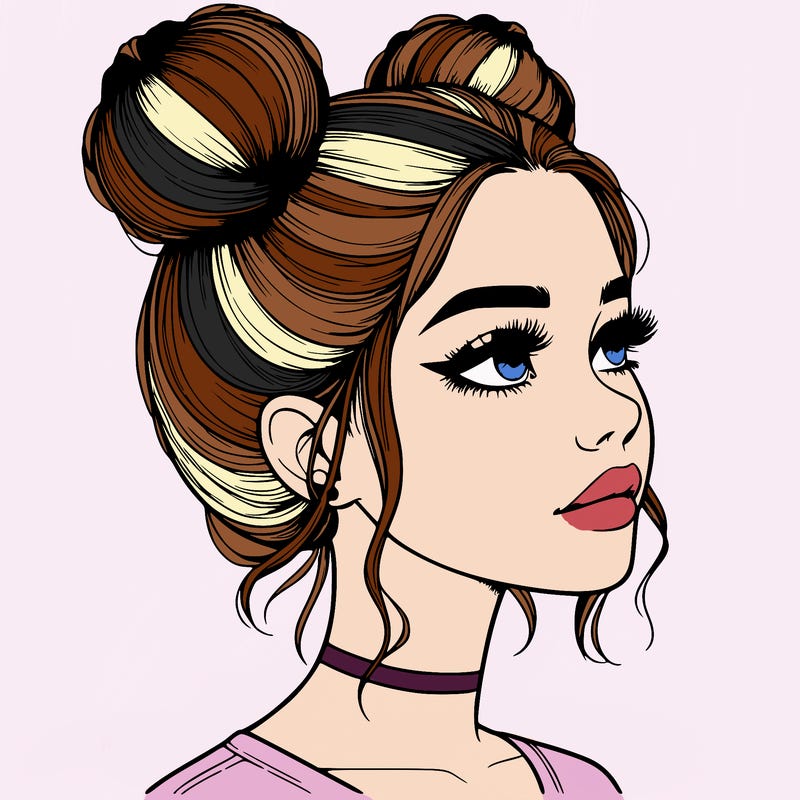 realistic girl with buns on the top of her head