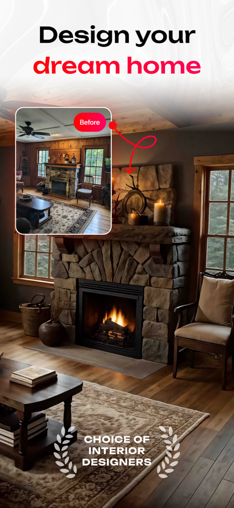 MY Home AI: Interior Design - Comparación antes y después de la renovación de una sala de estar utilizando tecnología de diseño de interiores con IA