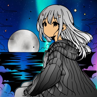 anime girl beside sun set