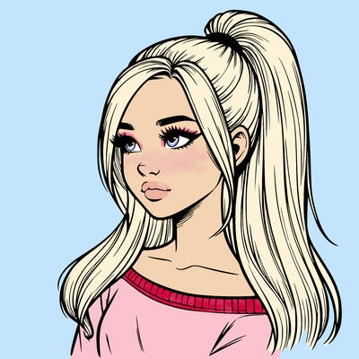 realistic girl with a high ponytail