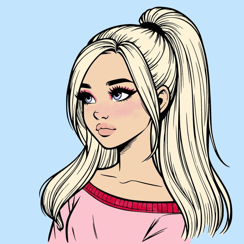 realistic girl with a high ponytail