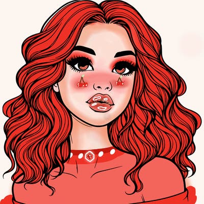 realistic girl with wavy hair and lips