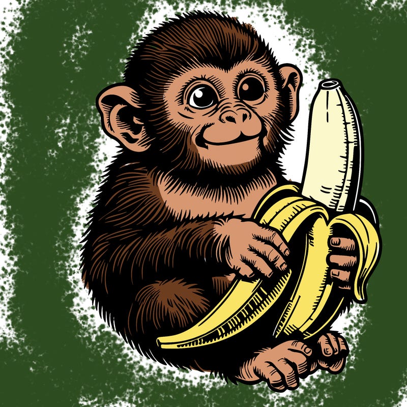 realistic monkey eating a realistic banana