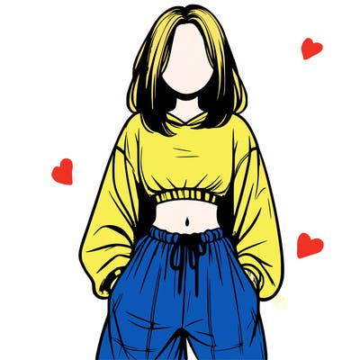 realistic girl faceless with baggy pants and a crop top