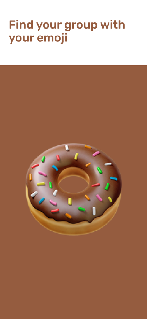 Deckle: Event games - Deckle app Emoji Buddies screen with a chocolate donut icon and text Find your group with your emoji