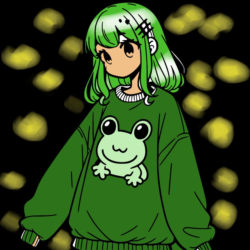 girl wearing frogging sweatshirt