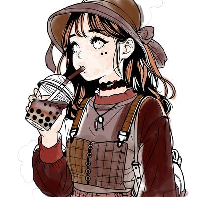 aesthetic realistic girl drinking boba
