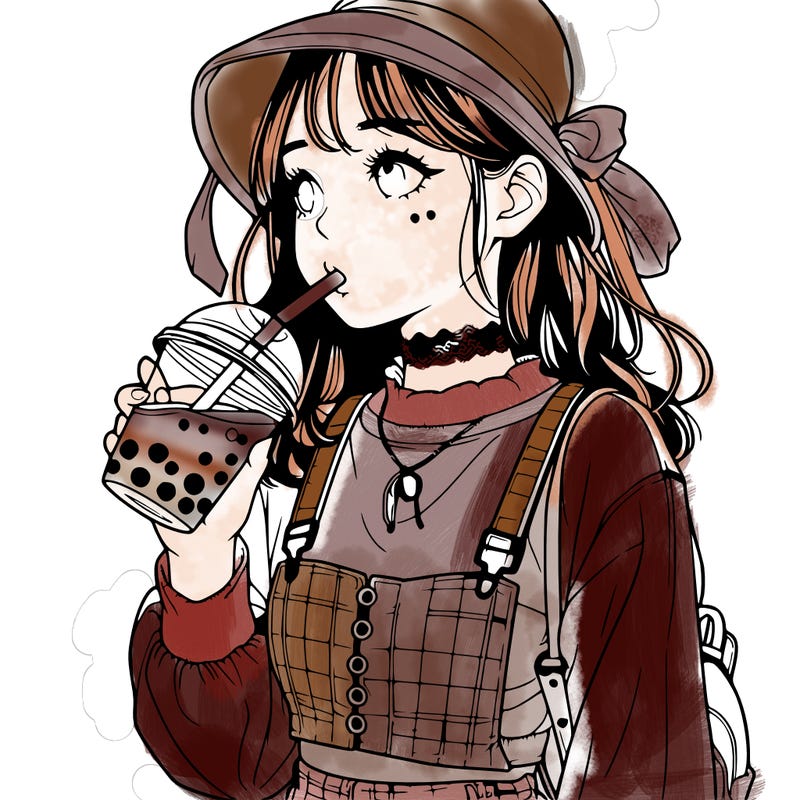 aesthetic realistic girl drinking boba