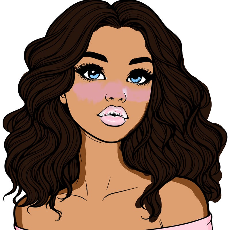 realistic girl with wavy hair and lips