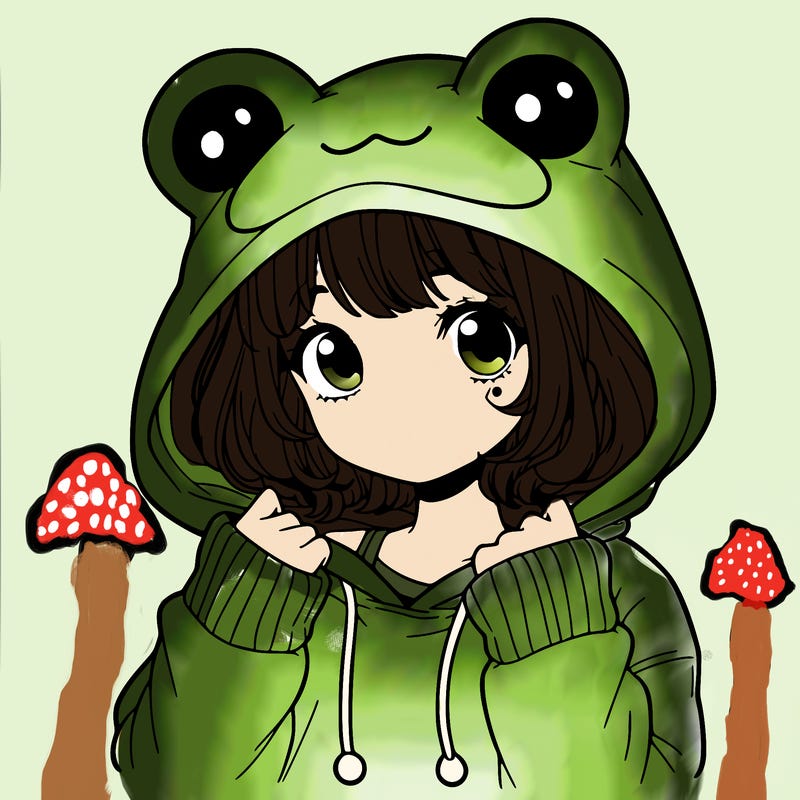 a cute teenage girl wearing a frog hoodie