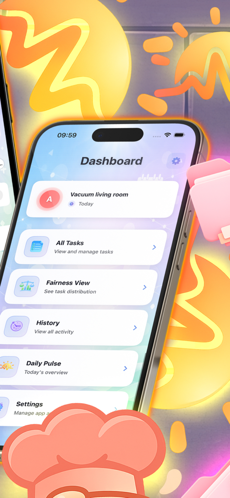 Chiko Jango - Chiko Jango mobile app dashboard showing household tasks and fairness view